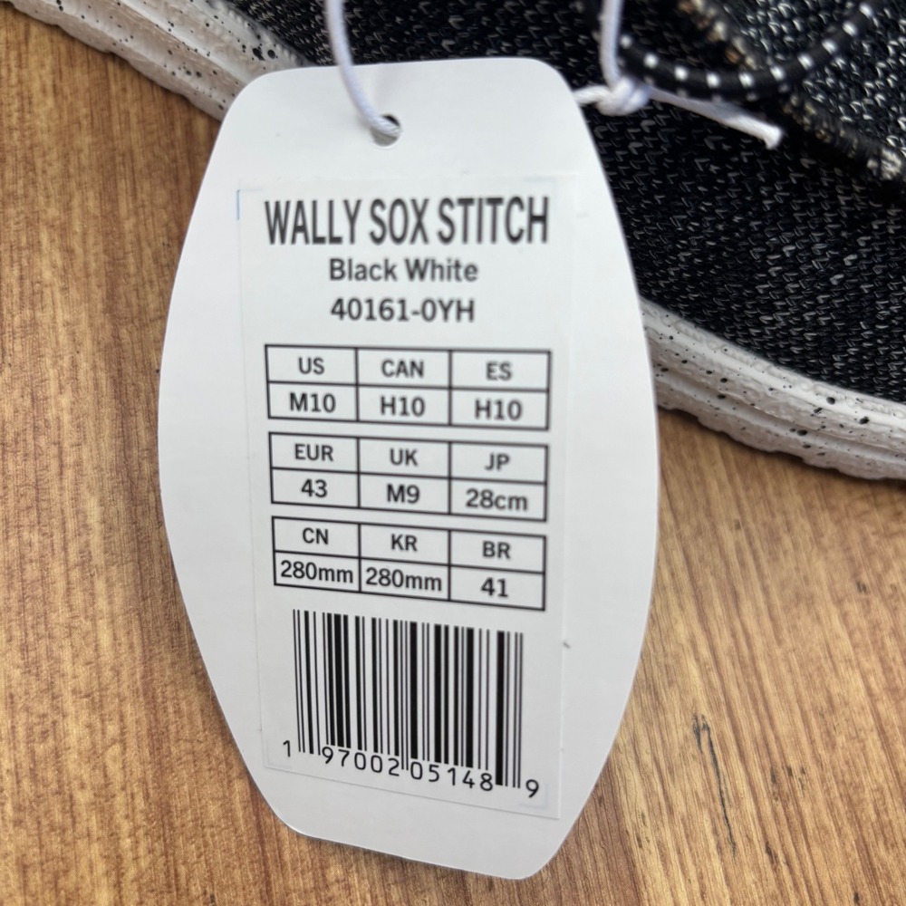 Hey Dude Wally Sox Stitch Mens Size 10 Black White New Slip On Loafers 40161-0YH - Picture 5 of 7